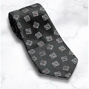 Wembley Leatherback Satins Necktie Black w/ Silver Red Abstract Pattern USA
